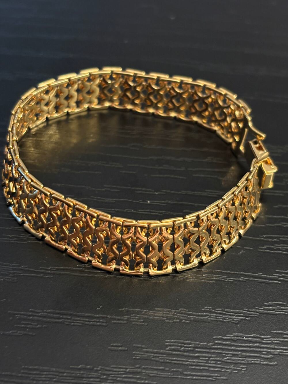 Vintage Monet Gold Tone Wide Link Bracelet size 7